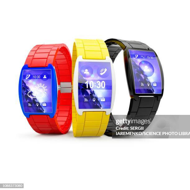 smart watches, illustration - red clock stock illustrations