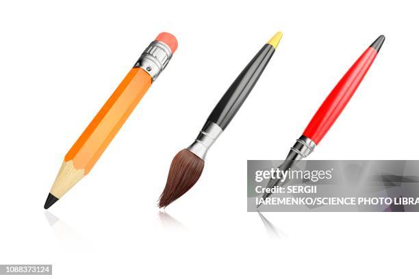 ilustrações, clipart, desenhos animados e ícones de art tools, illustration - caneta