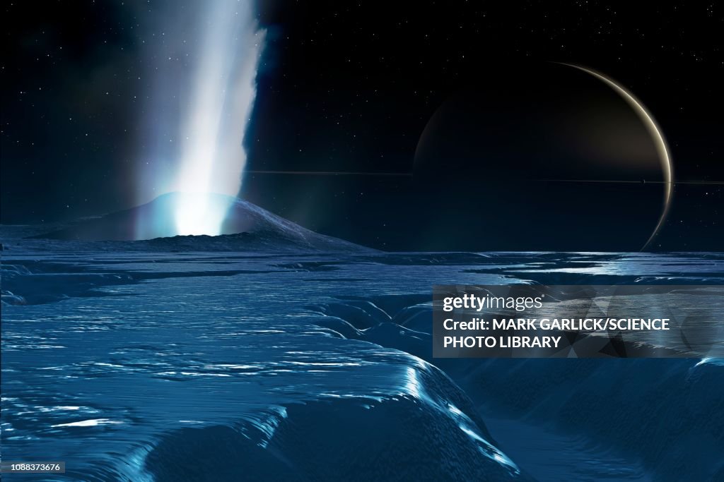 Water plumes on Enceladus, illustration
