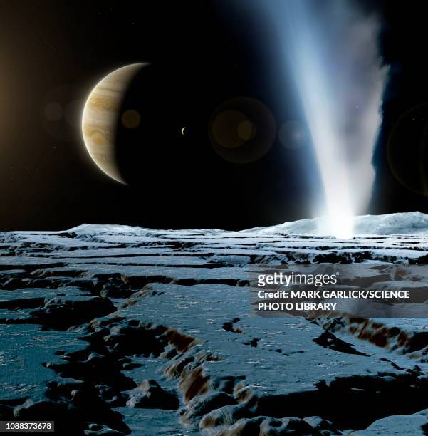 geyser on europa, illustration - planet jupiter stock illustrations