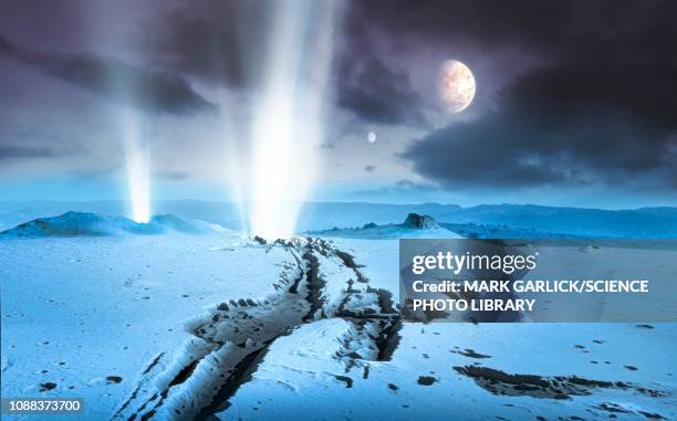 geysers on extrasolar ice world, illustration - extrasolar planet stock illustrations