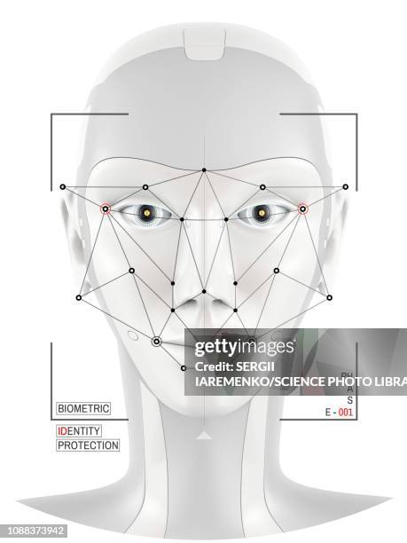 facial identification, conceptual illustration - facial recognition technology stock-grafiken, -clipart, -cartoons und -symbole