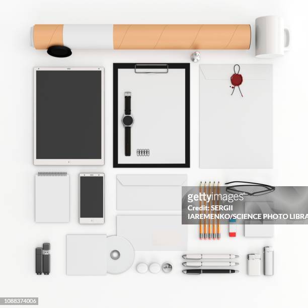 office equipment, illustration - flat lay stock illustrations