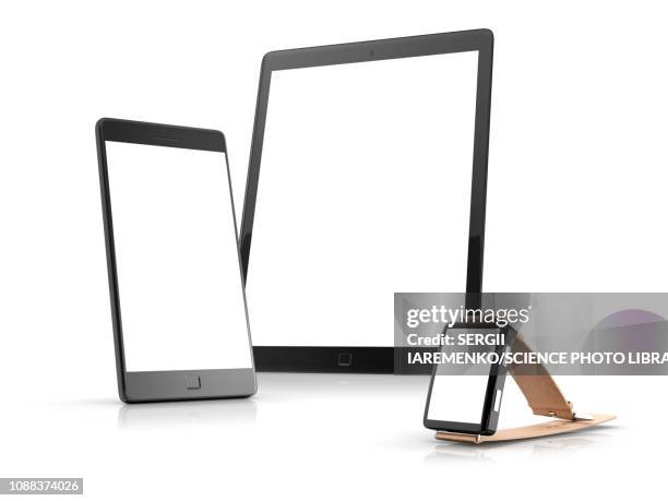 smart devices, illustration - digital tablet white background stock illustrations