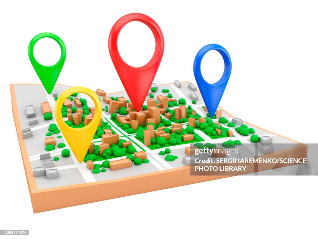 Location Pins On City Map Illustration High-Res Vector Graphic - Getty ...