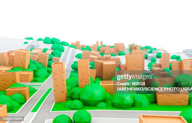 model of cardboard city, illustration - library-building-cartoon stock illustrations