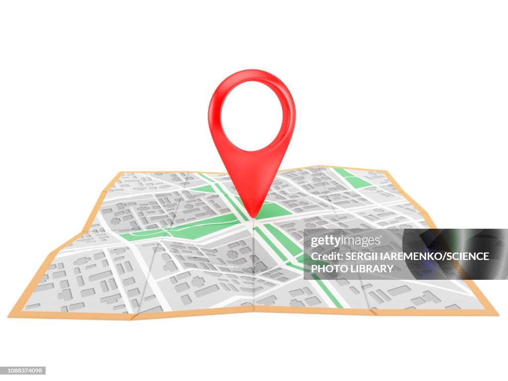 Location pin on city map, illustration