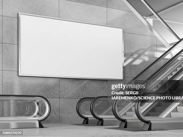 ilustrações de stock, clip art, desenhos animados e ícones de billboard and escalators, illustration - sinal comercial