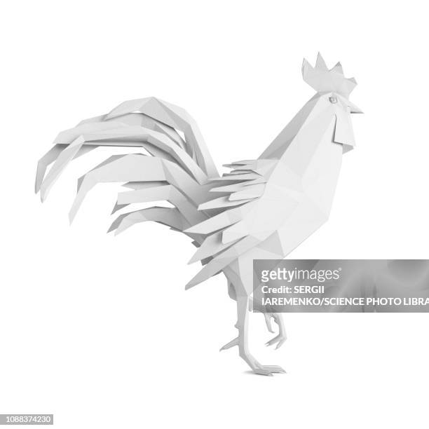 illustrazioni stock, clip art, cartoni animati e icone di tendenza di origami rooster, illustration - cock
