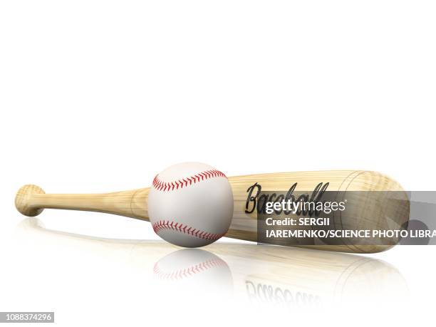 ilustrações de stock, clip art, desenhos animados e ícones de baseball bat and ball, illustration - bastão de basebol