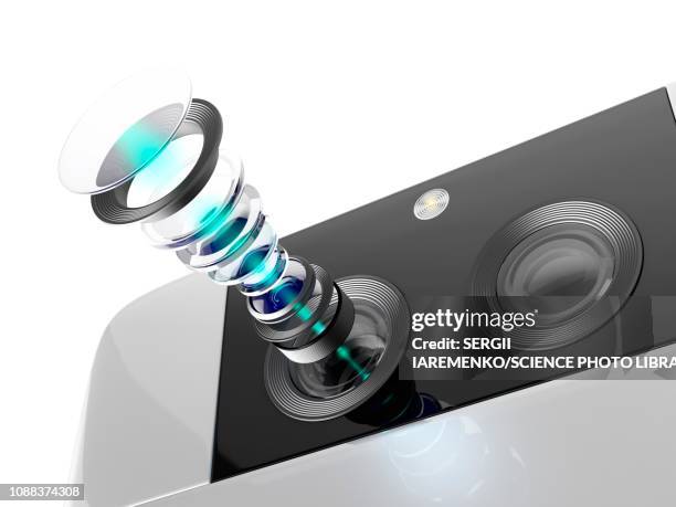 dual-camera on smartphone, illustration - lens optical instrument stock illustrations