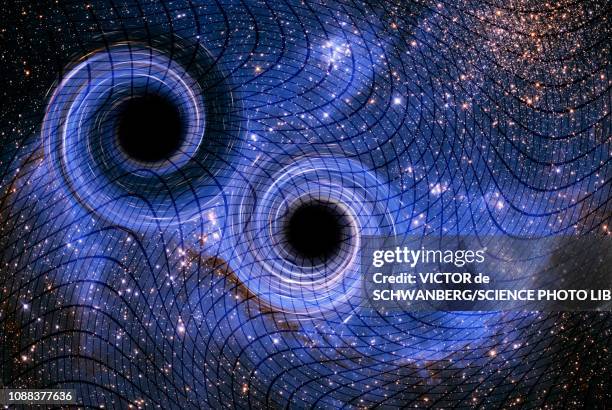 ilustraciones, imágenes clip art, dibujos animados e iconos de stock de black holes, illustration - onda gravitacional