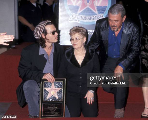 Actor Johnny Depp, mother Betty Sue Wells and father John Depp attend the Hollywood Walk of Fame ceremony to honor Johnny Depp on November 16, 1999...
