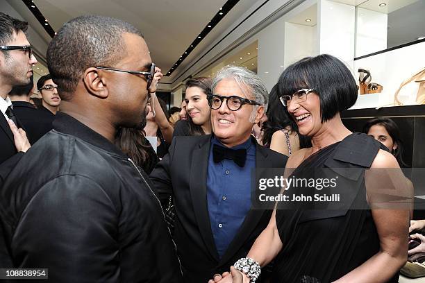 Kanye West, Designer Giuseppe Zanotti and Cinzia Zanotti attend the Giuseppe Zanotti Design Beverly Hills Store Opening cocktail reception held on...