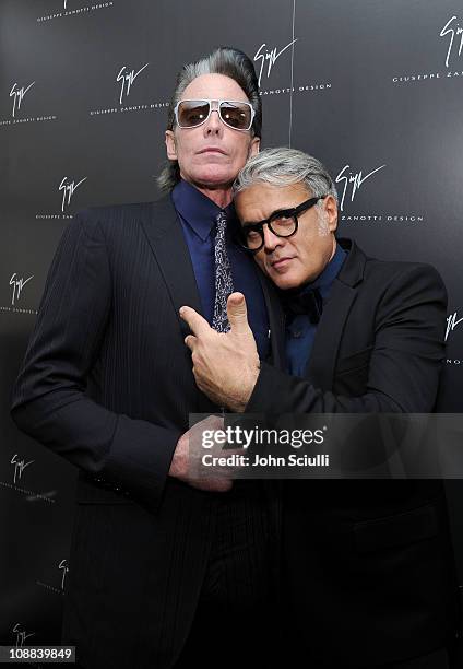Tattoo artist Mark Mahoney and Designer Giuseppe Zanotti attend the Giuseppe Zanotti Design Beverly Hills Store Opening cocktail reception held on...