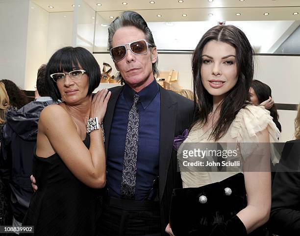 Cinzia Zanotti, Tattoo artist Mark Mahoney and Linda Taylor attend the Giuseppe Zanotti Design Beverly Hills Store Opening cocktail reception held on...