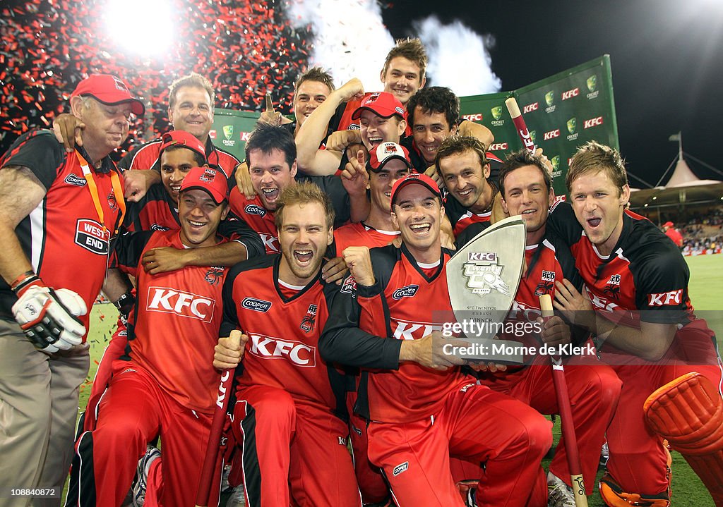 Redbeacks Redbacks players celebrates after the Twenty20 Big Bash Final match ...