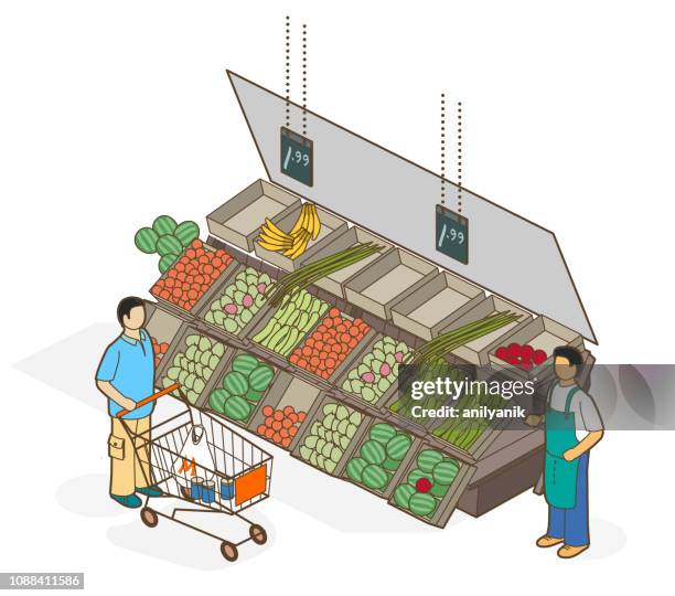 stockillustraties, clipart, cartoons en iconen met boodschappen - kramen