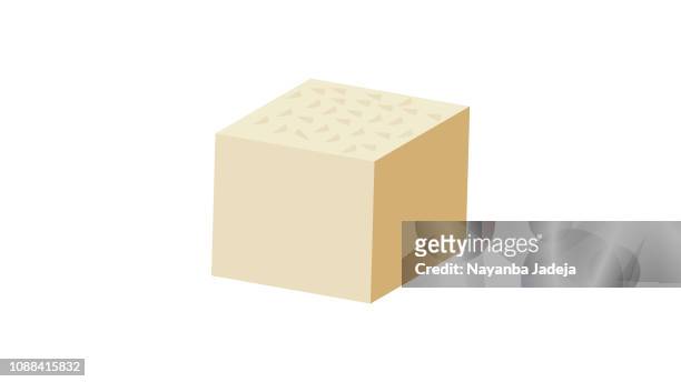 ilustraciones, imágenes clip art, dibujos animados e iconos de stock de icono de vector plano de tofu, diseño plano del queso de soja - haba de soja