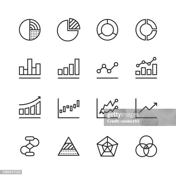 ilustraciones, imágenes clip art, dibujos animados e iconos de stock de tabla e iconos de línea de diagrama. movimiento editable. pixel perfect. para web y móvil. contiene iconos como gráfico, datos de mercado de valores, organigrama, informe, gráfico de barras. - gráfico de barras