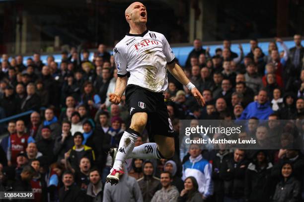 Andy Johnson of Fulham celebrates his goal during the Barclays Premier League match between Aston Villa and Fulham at Villa Park on February 5, 2011...
