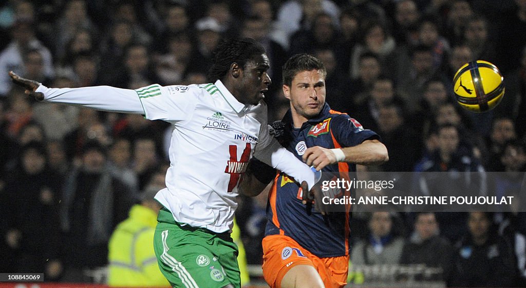 Montpellier's forward Olivier Giroud (R)