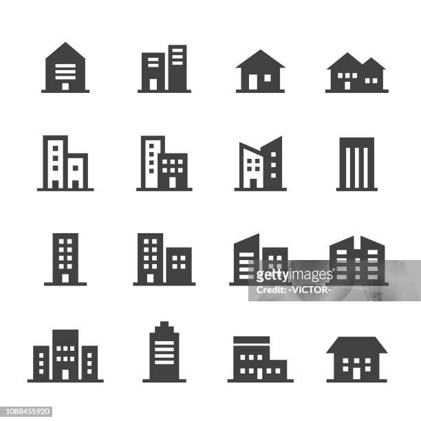 illustrazioni stock, clip art, cartoni animati e icone di tendenza di icone degli edifici - serie acme - struttura edile