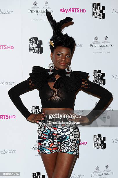 Singer Shingai Shoniwa of the Noisettes poses in the press room at the South Bank Sky Arts Awards at The Dorchester on January 25, 2011 in London,...