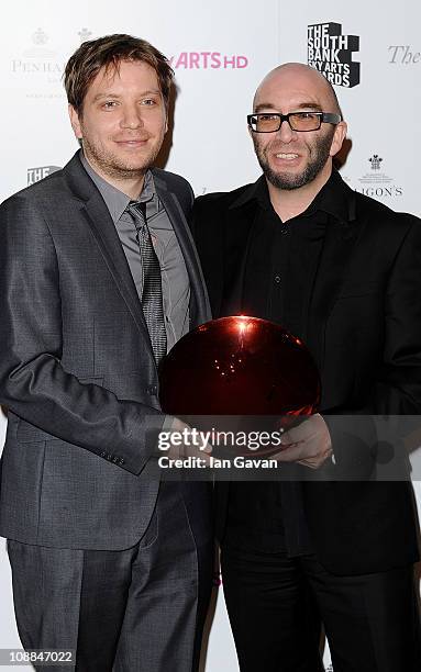 Winner of the South Bank Sky Arts Awards: Film for "Monsters" director Gareth Edwards poses in the press room at the South Bank Sky Arts Awards at...