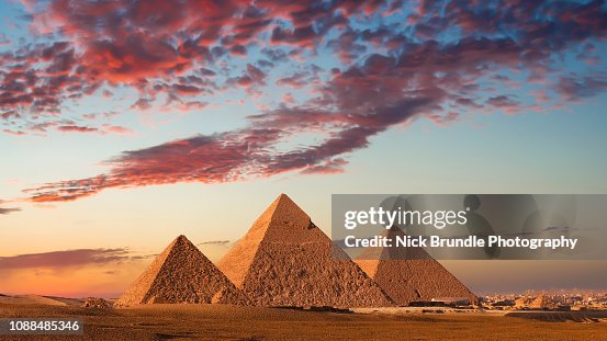 Sunset at the Pyramids, Giza, Cairo, Egypt Sunset at the Pyramids, Giza, Cairo, Egypt