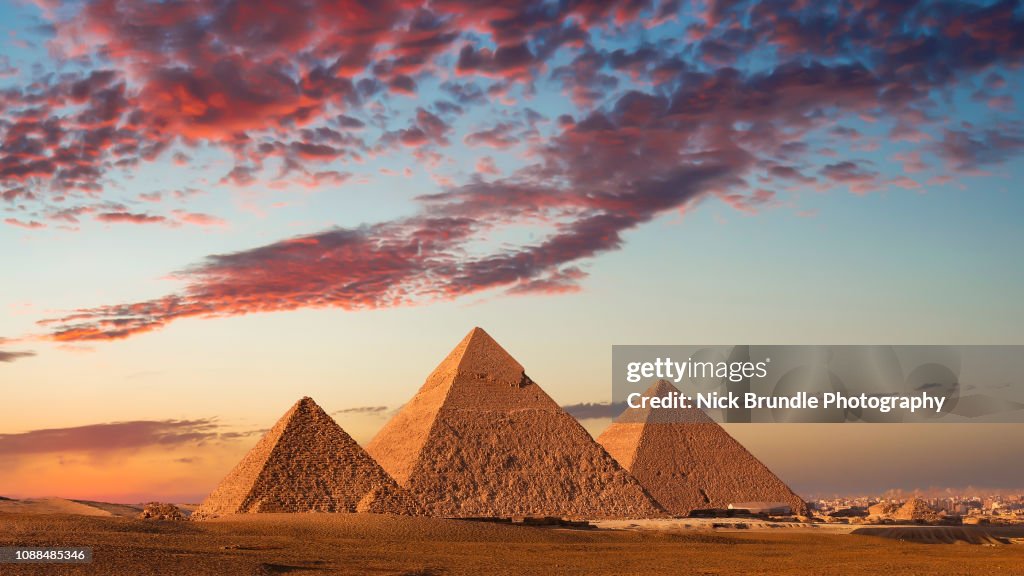 Sunset at the Pyramids, Giza, Cairo, Egypt