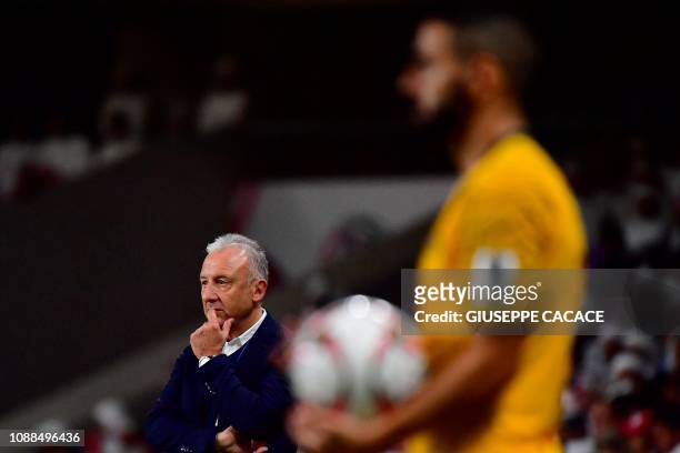 United Arab Emirates' coach Alberto Zaccheroni looks on during the 2019 AFC Asian Cup quarter-final football match between UAE and Australia at Hazaa...