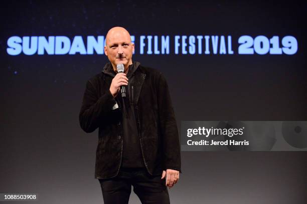 Director Dan Reed speaks onstage during the "Leaving Neverland" Premiere during the 2019 Sundance Film Festival at Egyptian Theatre on January 25,...