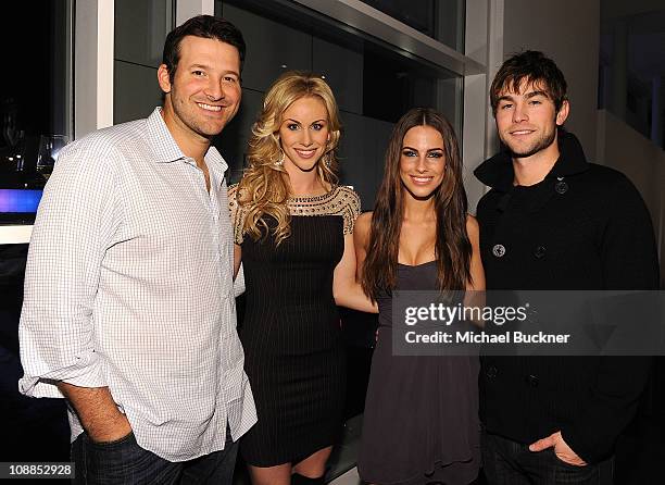 Dallas Cowboys Quarterback Tony Romo, television personality Candice Crawford, actress Jessica Lowndes and actor Chace Crawford attend a private...