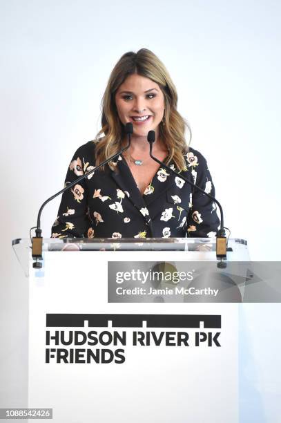 Jenna Bush Hager speaks on stage as she attends Hudson River Park Friends Playground Committee Fourth Annual Luncheon at Current at Chelsea Piers on...