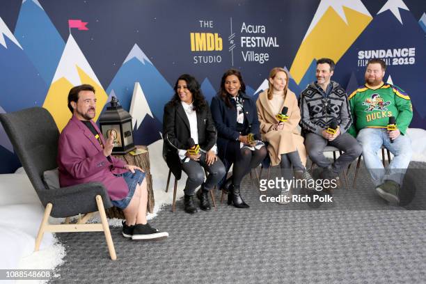 Nisha Gantra, Mindy Kaling, Amy Ryan, Reid Scott and Paul Walter Hauser of 'Late Night' and Kevin Smith attend The IMDb Studio at Acura Festival...