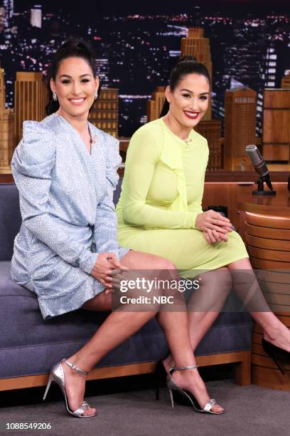 Episode 1002 -- Pictured: Professional Wrestlers Brie Bella and Nikki Bella during an interview on January 25, 2019 --