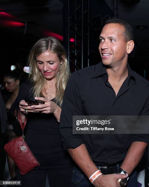 Actress Cameron Diaz and MLB player Alex Rodriguez of the New York Yankees attend Capital A Presents P. Diddy Super Bowl Party at Music Hall at Fair...