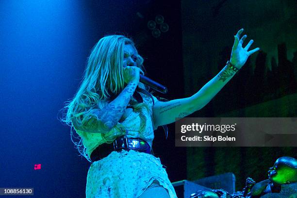 Lead singer Maria Brink of In the Moment performs at the Mississipi Coast Coliseum on February 5, 2011 in Biloxi City.