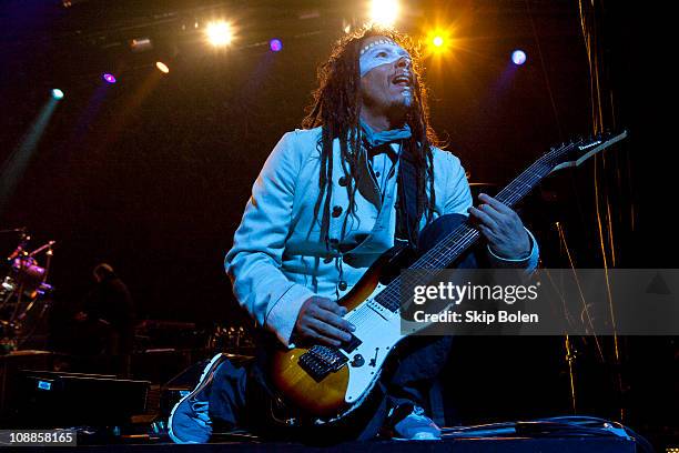 Guitarist James "Munky" Shaffer of Korn performs at the Mississipi Coast Coliseum on February 5, 2011 in Biloxi City.