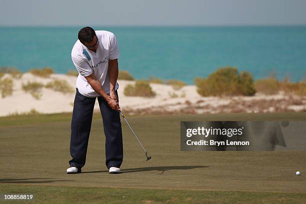 Vladimir Klitschko in action during the Laureus Golf Challenge at the Saadiyat Beach Golf Club part of the 2011 Laureus World Sports Awards on...