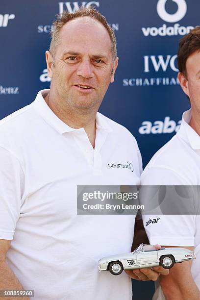 Sir Steve Redgrave with his prize during the Laureus Golf Challenge at the Saadiyat Beach Golf Club part of the 2011 Laureus World Sports Awards on...