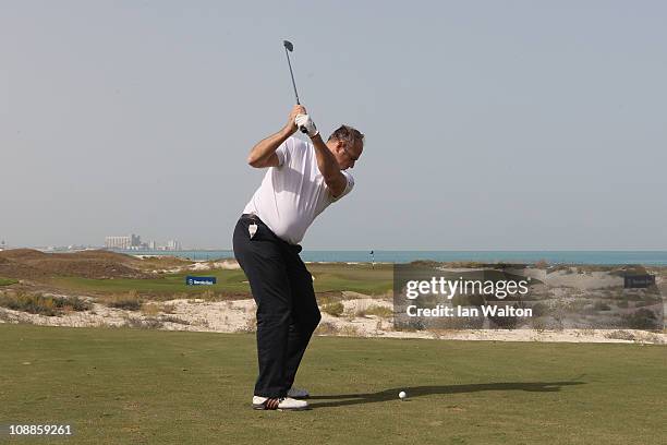 Sir Steve Redgrave in action during the Laureus Golf Challenge at the Saadiyat Beach Golf Club part of the 2011 Laureus World Sports Awards on...