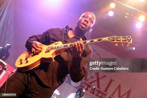 Musician Wyclef Jean performs at the Maxim Party Powered by Motorola Xoom at Centennial Hall at Fair Park on February 5, 2011 in Dallas, Texas.