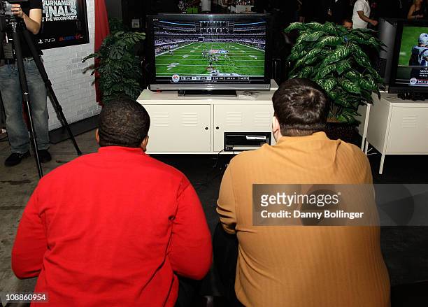 Carlos Yancy and Patric Shaw attend Virgin Gaming at the Maxim Party Powered by Xoom at Centennial Hall at Fair Park on February 5, 2011 in Dallas,...