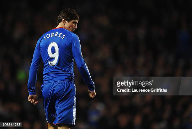 Fernando Torres of Chelsea looks thoughtful during the Barclays Premier League match between Chelsea and Liverpool at Stamford Bridge on February 6,...