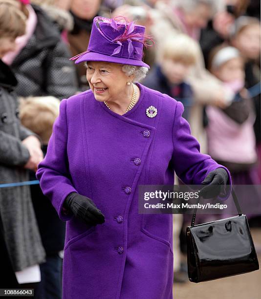 Queen Elizabeth II attends a church service on the 59th anniversary of her accession to the throne, , at the church of St Peter and St Paul in West...