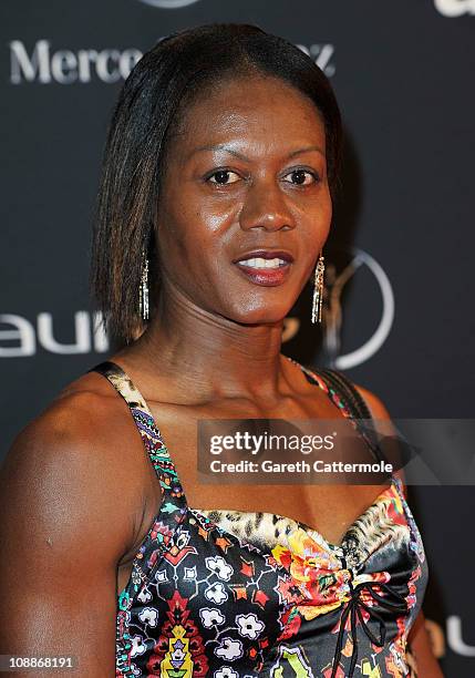 Sprinter Merlene Ottey arrives for the Laureus Welcome Party as part of the 2011 Laureus World Sports Awards at Cipriani Yas Island on February 6,...