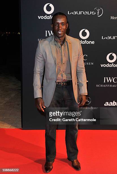 Footballer Dwight Yorke arrives for the Laureus Welcome Party as part of the 2011 Laureus World Sports Awards at Cipriani Yas Island on February 6,...