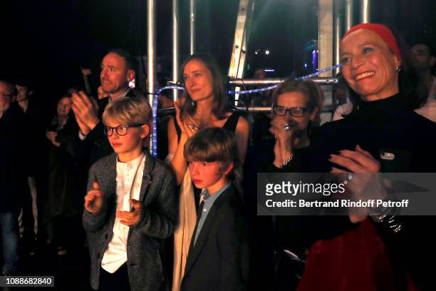 Wife of Karl Paquette, Marion Paquette with their children Leopaul and Sacha attend the "Opera National de Paris" celebrates the official farewell to...